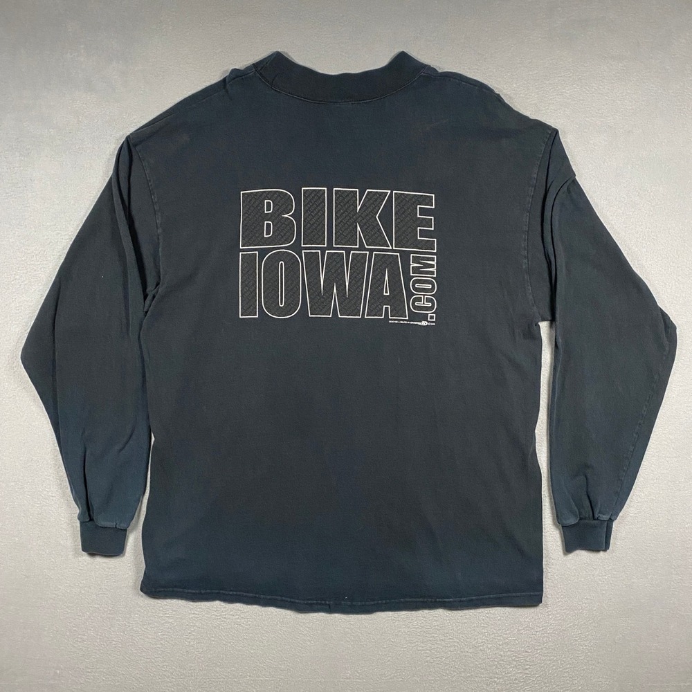 Cotton Deluxe T-Shirt Mens 2X Black Bike Iowa Long Sleeve 2001 Graphic Tee